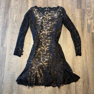 Oscar de la Renta Black Lace Illusion Cocktail Dress Vintage Mainline USA Size 8